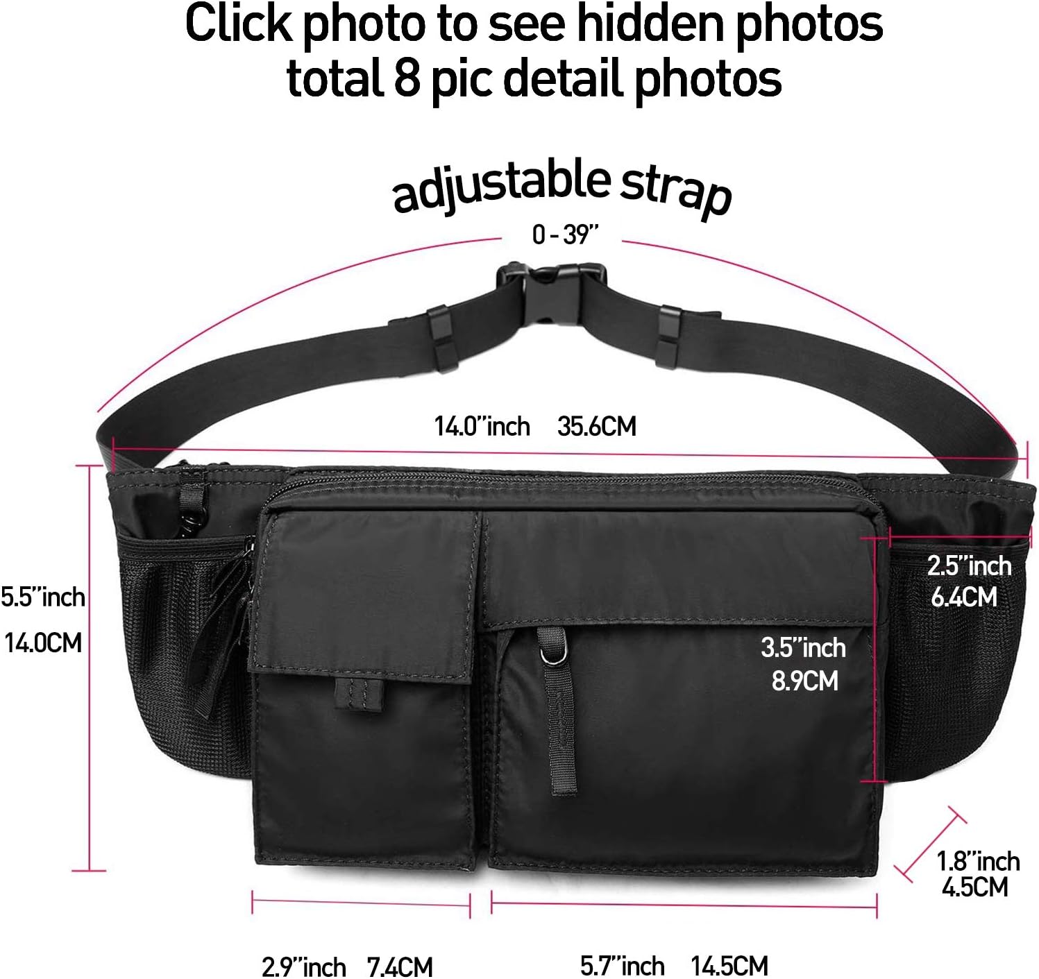 Large Waterproof Black Waist Bag Fanny Pack For Men Women Belt Bag Pouch Hip Bum Bag Chest Bag with Adjustable Strap, Premium Lightweight Fanny Pack For Gym Fitness Workout Travel Work Commuting - Image 5
